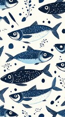 Poster - Colorful Fish Pattern Illustration in Blue and White for Design