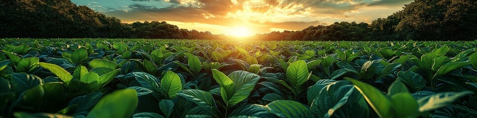 The background is a natural green banner, with a summer or spring atmosphere filled with fresh green leaves and sun flares