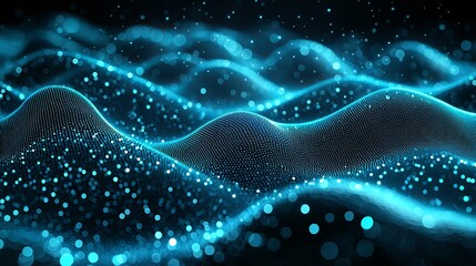 Poster - A futuristic green dots background with a dynamic wave, abstract technology flow rendered in 3D