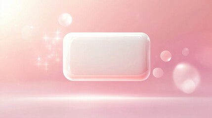 Leinwandbilder - Floating glossy white rectangular badge with realistic highlights, pastel pink background