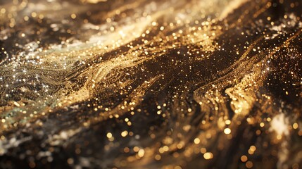 Wall Mural - golden glitter background. shiny sparkles texture. defocused gold particles.