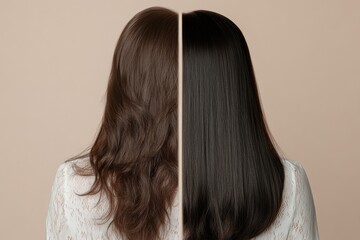 Poster - Before and after transformation showcasing thin hair on the left and thick hair on the right highlighting effective hair care methods. Generative AI