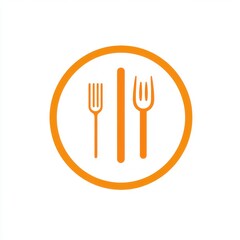 Wall Mural - Orange cutlery on plate; simple restaurant menu icon