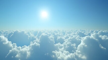 Aufkleber - A breathtaking view of a vast expanse filled with soft, fluffy clouds under a brilliant sun in a tranquil sky. The atmosphere radiates peace and beauty during midday