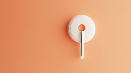 Leinwandbilder - Minimalist glossy white badge with safety pin, branding design, isolated on pastel orange background