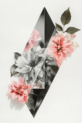 Poster - Minimalist collage with geometric shapes, flowers, and light refraction details