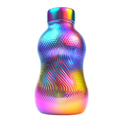 Poster - A digitally rendered image showcasing a uniquely designed iridescent bottle with a captivating swirl pattern and textured surface.