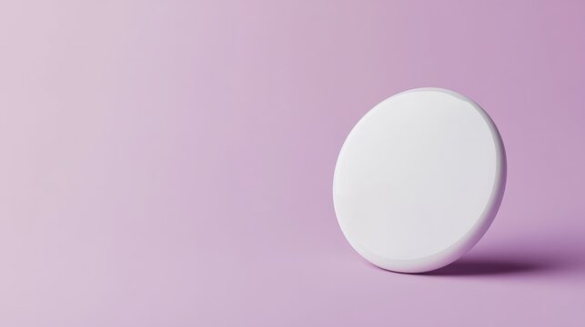 Realistic white pin badge with soft shadow, branding mockup, pastel lavender backdrop