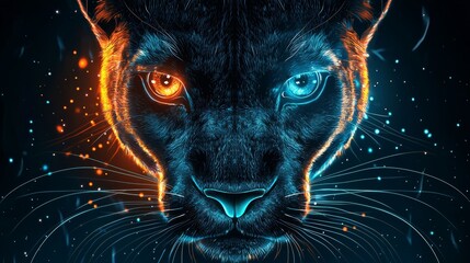 Poster - neon black background digital desktop wallpaper hd 4k featuring black panther animal plexus, network