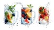 © Cdel - Fruit-Infused Refreshment, vibrant watercolor illustrations of water pitchers filled with berries and herbs, perfect for wellness themes and beverage promotions, isolated on white