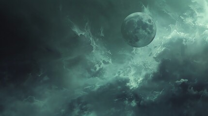 Wall Mural - a beautiful and mysterious landscape with a full moon shining through the clouds. perfect for a rela