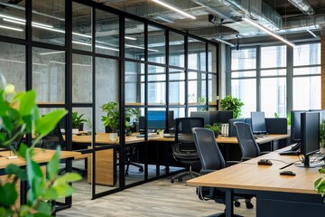 Poster - Blurred background of a modern office interior with an open space for design