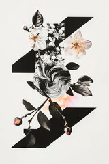 Poster - Minimalist collage featuring swirling tie-dye patterns and floral elements on a white backdrop