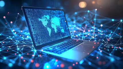 Poster - A state-of-the-art 5G next-generation router for secure home networks and online communication, providing high bandwidth internet technology, displayed as a wide banner with a copy space area and