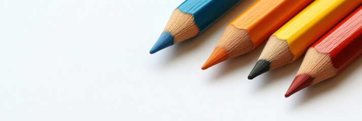 Poster - Vibrant colored pencils arranged in a line ready for artistic creativity and expression in a blank setting. Generative AI