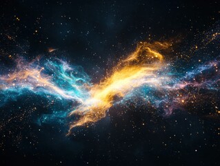 Fototapete - Dynamic flow of digital data abstract space visual art cosmic environment wide-angle view vibrant streams and particles