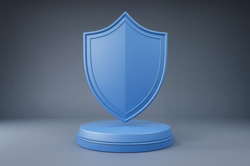 Poster - A blue shield rests on a pedestal, symbolizing protection and security.