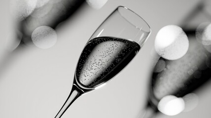 Poster - A close-up of a champagne flute filled with sparkling wine, bubbles visible, against a blurred background.