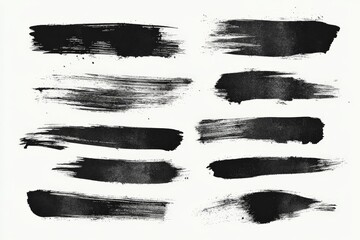 Poster - Collection of black brush strokes showcasing texture and artistic flair on a white background