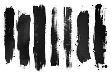 Poster - Abstract black brush strokes on a white background showcasing texture and artistic expression in a modern style