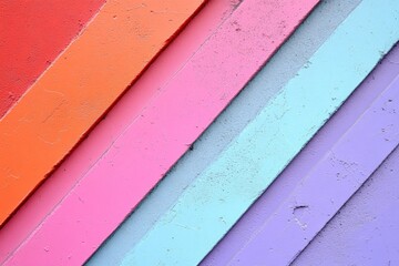 Poster - Colorful diagonal stripes create a vibrant pattern on a textured wall in an urban setting during the daytime