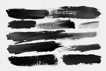 Poster - Various brush strokes of black and gray paint creating texture and depth on a white background