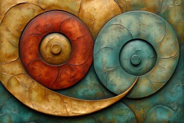 Poster - Unique abstract wall art featuring spirals in shades of red, orange, and teal with a graceful curve