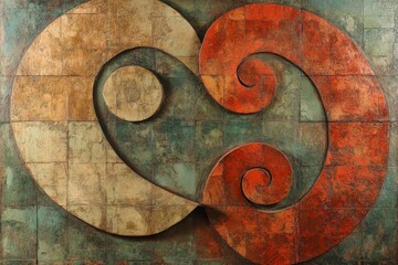 Poster - Intricate wall art featuring two swirling shapes in contrasting colors and textures creating a harmonious design