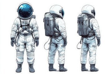 Poster - Astronaut in futuristic space suit stands ready for exploration on an unknown planet with a vibrant cosmic background