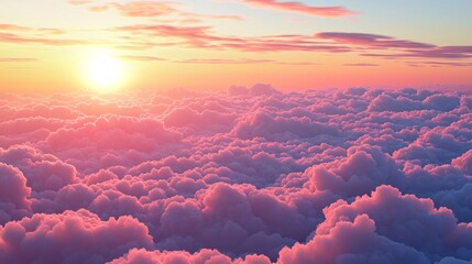 Poster - Morning light spills over a vast horizon, illuminating billowy clouds in delicate hues of pink and orange. This serene spectacle invites peace and reflection in a heavenly sky