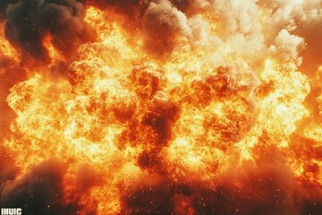 Aufkleber - Explosive fireball erupts dramatically against a dark background during a dynamic energy event