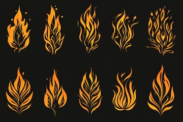 Aufkleber - Various artistic representations of flames with intricate designs against a dark background