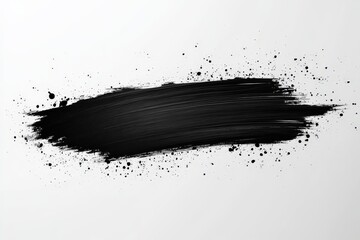 Poster - Brush stroke of black paint with splatters on a clean white canvas showcasing artistic expression and creativity