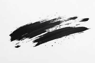 Aufkleber - Bold black acrylic paint stroke on clean white canvas with splatters emphasizes artistic expression and creativity