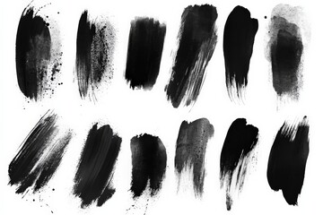 Leinwandbilder - Black ink brush strokes showcasing various artistic textures and techniques on white background