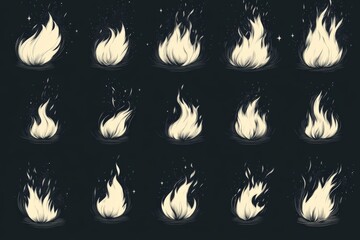 Aufkleber - Creative illustration of various flame designs on a dark background showcasing different fire shapes and movements