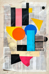 Leinwandbilder - Mixed media Bauhaus inspired collage with vibrant textures and playful forms