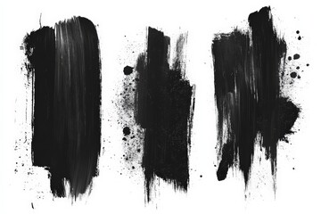 Poster - Black paint strokes create abstract textures on a white background showcasing artistic expression and movement in contemporary design