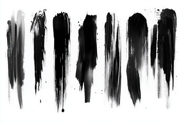 Poster - Black paint strokes on white canvas create dynamic abstract patterns in varied textures and shapes