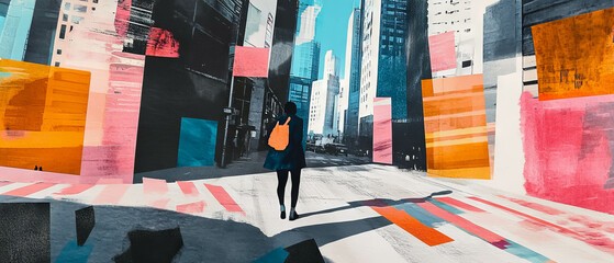 Poster - exploration of urban energy through minimalistic mixed media collage