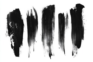 Aufkleber - Dark brush strokes create dynamic, expressive patterns on a white background, showcasing artistic techniques and texture in black ink