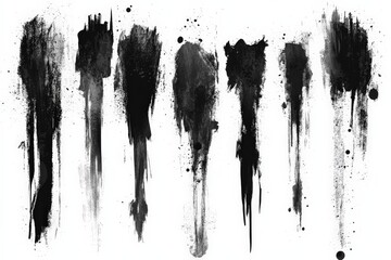 Poster - Abstract black paint splashes creating visual texture on a white background with variations in opacity and intensity