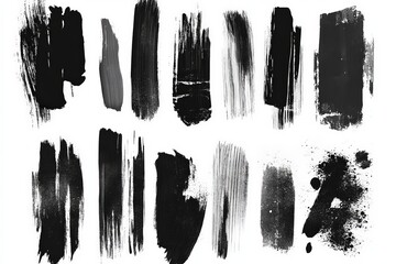 Aufkleber - Various black paint strokes and textures for artistic design and creative projects