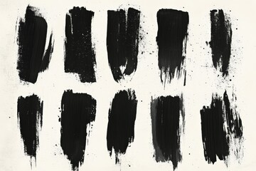 Leinwandbilder - Bold black brush strokes displayed on a textured white background showcasing artistic creativity and expression