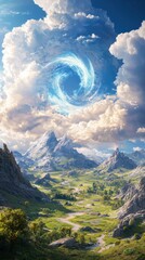Poster - Exploring alien landscapes extraterrestrial terrain visual artwork unique environment elevated perspective surreal imagery of sharp rock formations and unusual vegetation