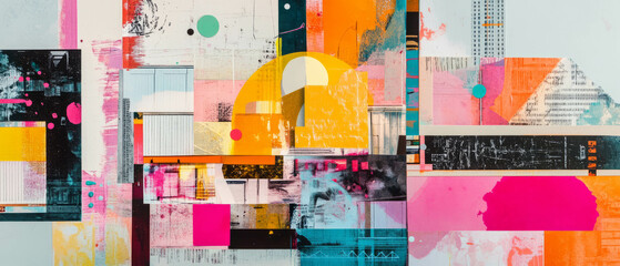 Poster - Exploring a vibrant city through a minimalistic mixed media collage