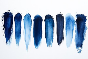 Aufkleber - Varied shades of blue paint strokes arranged in a horizontal line on a white background
