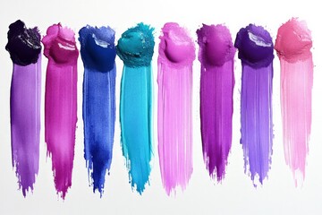 Poster - Colorful paint strokes lined up on a white background showcasing artistic textures and hues