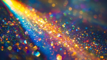 Poster - Bright rays illuminate a kaleidoscope of colors as shimmering particles float gracefully through the air, creating an enchanting atmosphere filled with magic and wonder