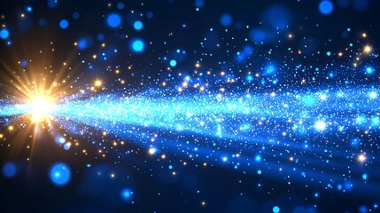 Poster - An abstract portrayal of dark digital technology with swift motion, showcasing a blue speed line flare effect and a horizontal streak beam glow. It encompasses a neon laser motion ray that has blur
